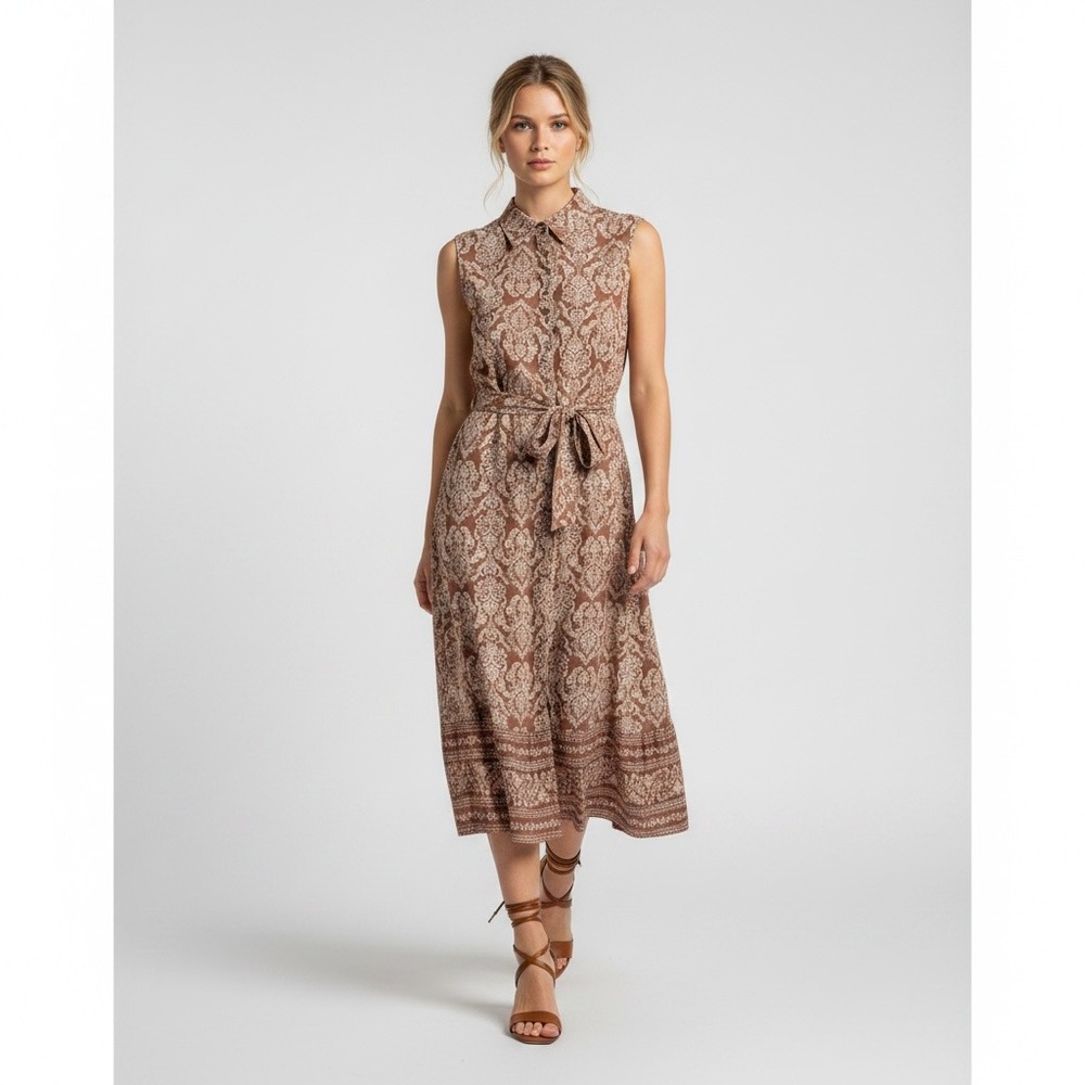 Lucky Brand New Maxi Midi Cottagecore Button Up Dress M Terracota Sleeveless